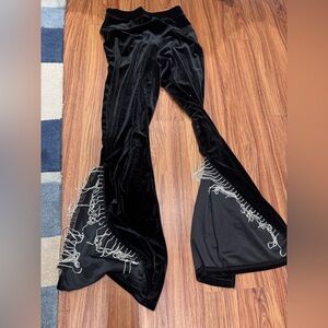 Black Velvet Flare Pants with Silver Fringe